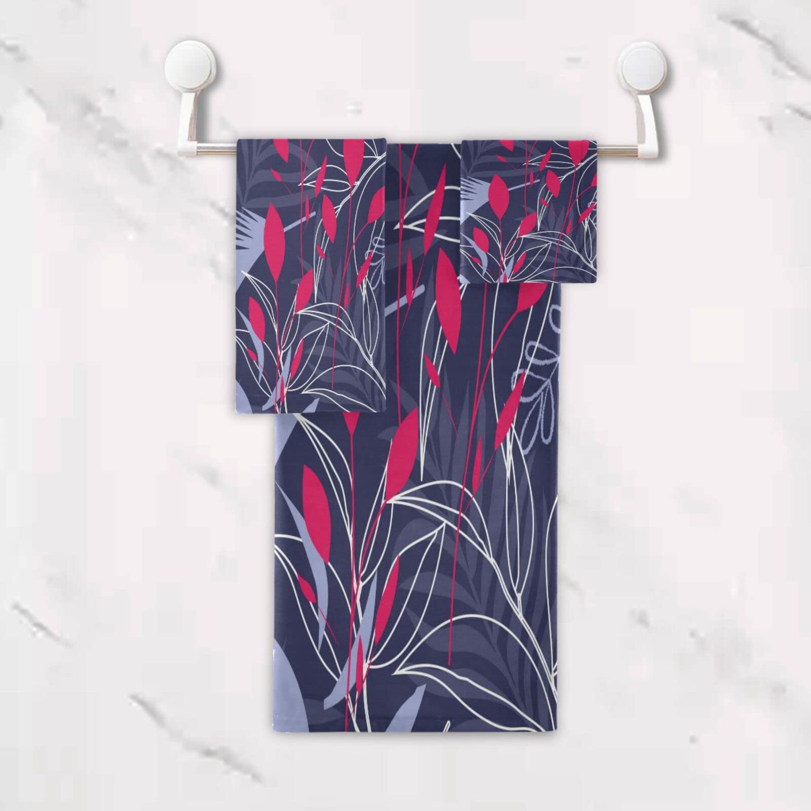Hojas Selva Tropical Hierba Juego de Toallas para Baño Playa 100% Algodón de Piscina Toalla (1 Toalla de Baño y 1 Toalla de Mano y 1 Paño de Lavado) para Nadar Hotel Niñas Niños Niños