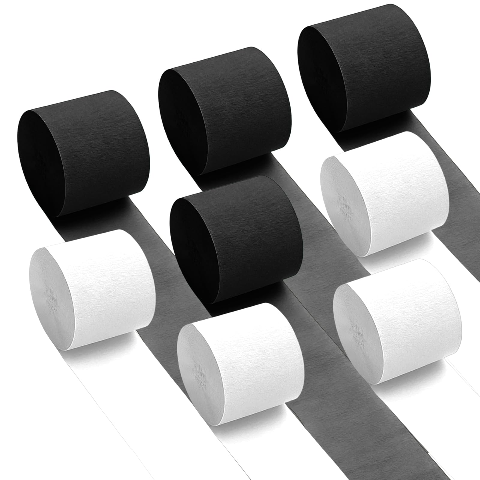 Black White Crepe Paper Streamers 8 Rolls 32ft Race Car Birthday Party Supplies Baby Shower Sports Racing Decorations(1.77inx32ft)