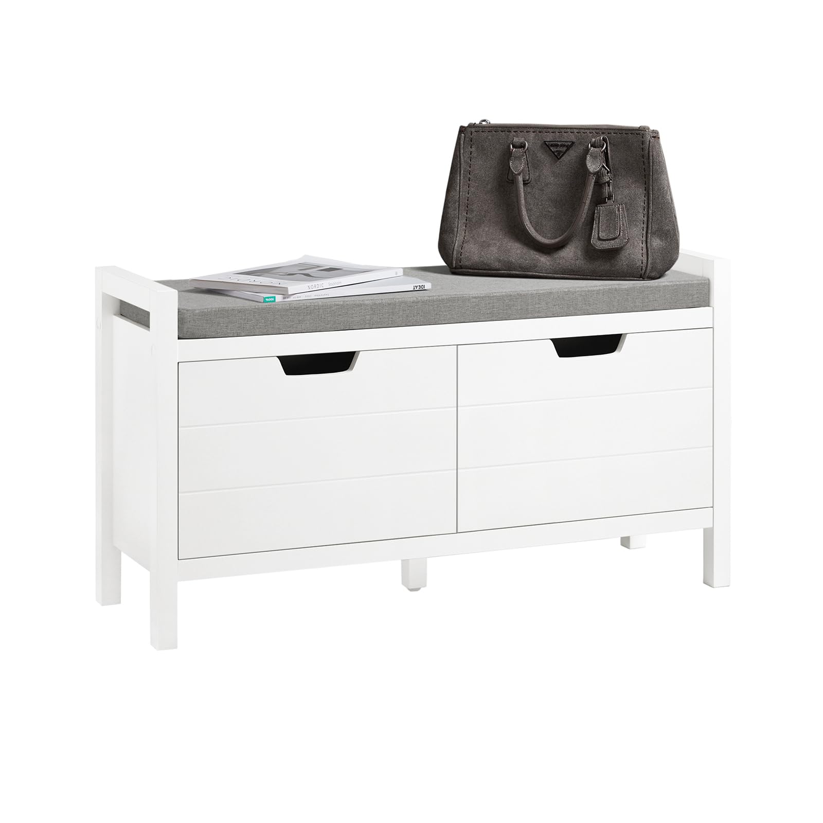SoBuy Panca scarpiera con 2 ante 91x30x50cm per ingresso | Cassapanca salvaspazio con cuscino rimovibile e 2 ante apribili, MDF E1, portata 150kg, bianco FSR63-II-W