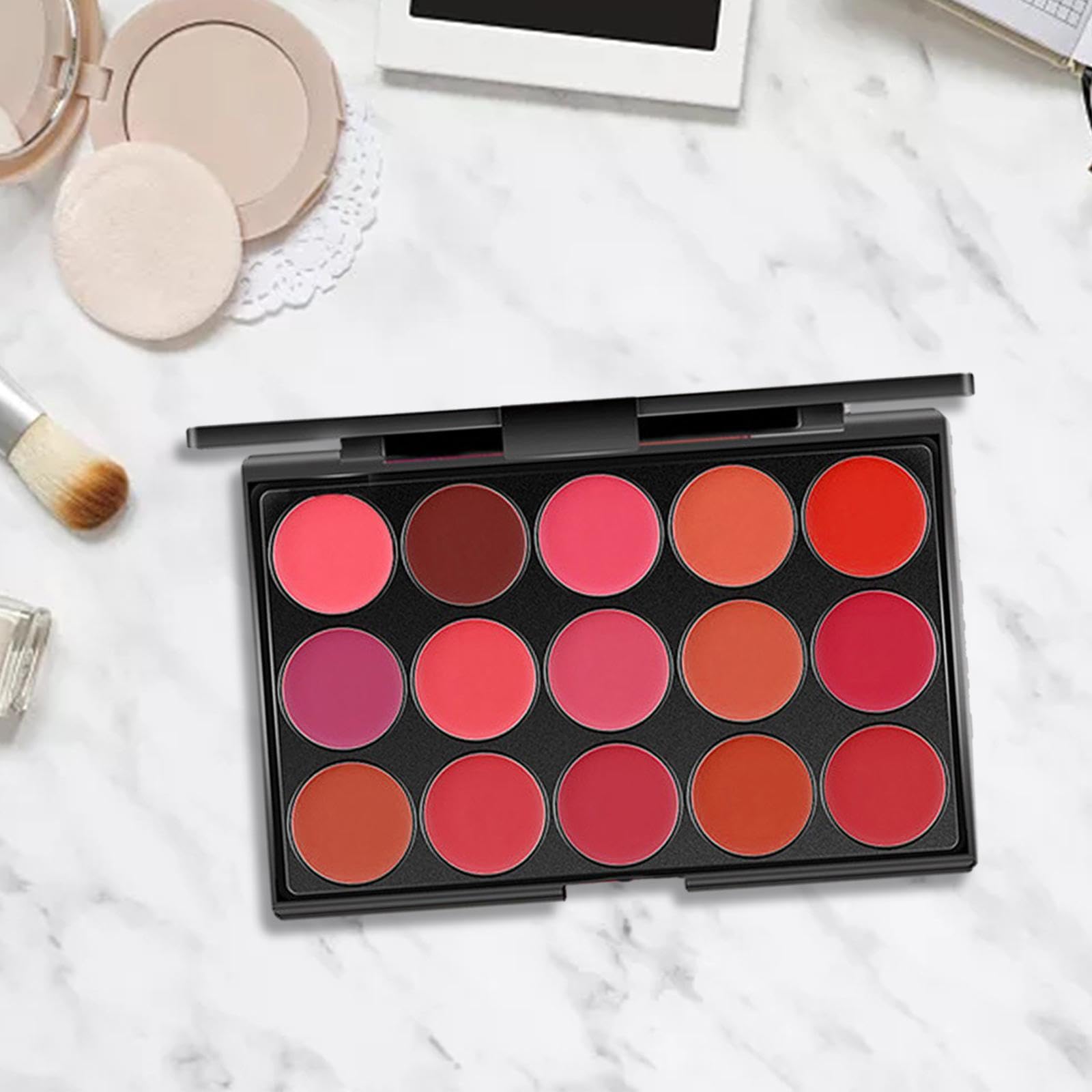 Paleta de 4 Labiales, Paleta de Maquillaje de Labios Nude, Set de Brillo Labial, 15 Colores, Crema Hidratante, Kit de Maquillaje Profesional Antiadher