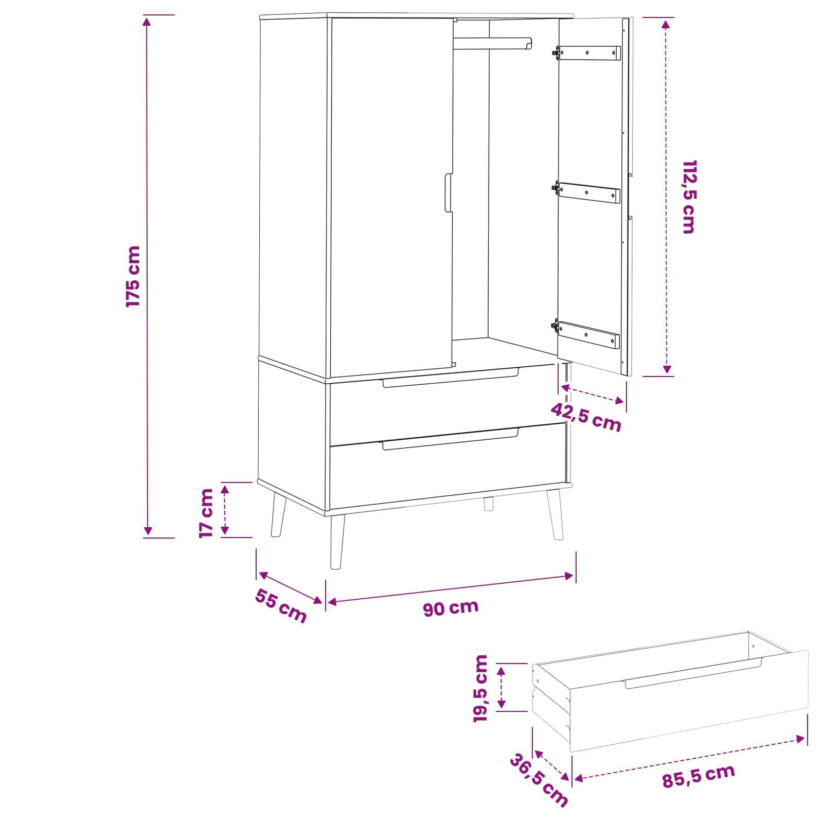 Garderoba E Karmel 90 x 55 x 175 cm Lite Drewno Sosnowe