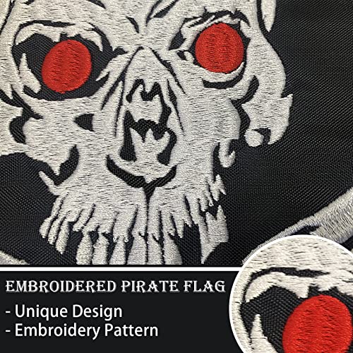 Bradford Pirate Flag 12X18 Inch Outdoor, Embroideried Double Sided Jolly Roger Skull Flags With Red Eyes, Helloween Bandana Jack Rackham Flags With 2 Brass Grommets #TOP1
