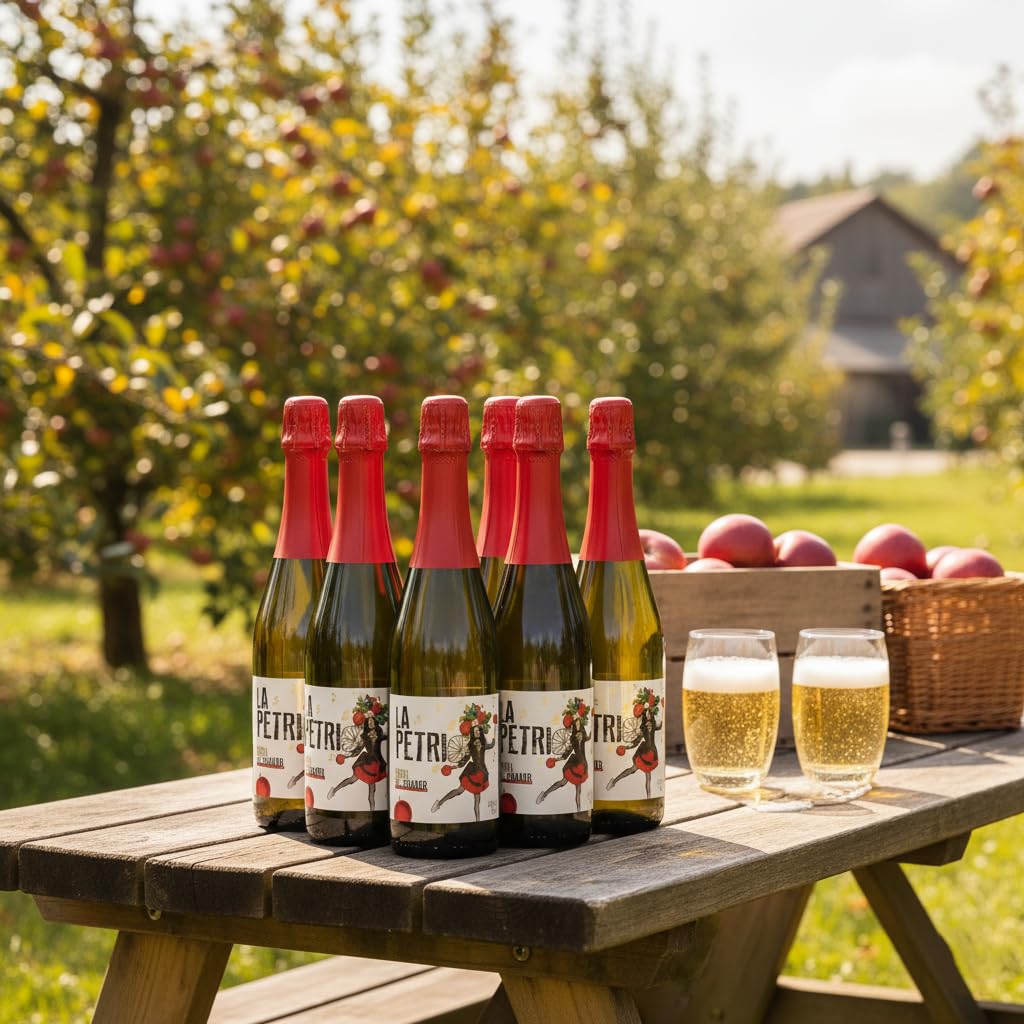 Sidra La Petri 750 ml Pack 6 botellas | Sidra natural vasca con manzana 100% | Petritegi Astigarraga | Vegana y sin gluten | Sidra espumosa 4.8% vol refrescante para aperitivo