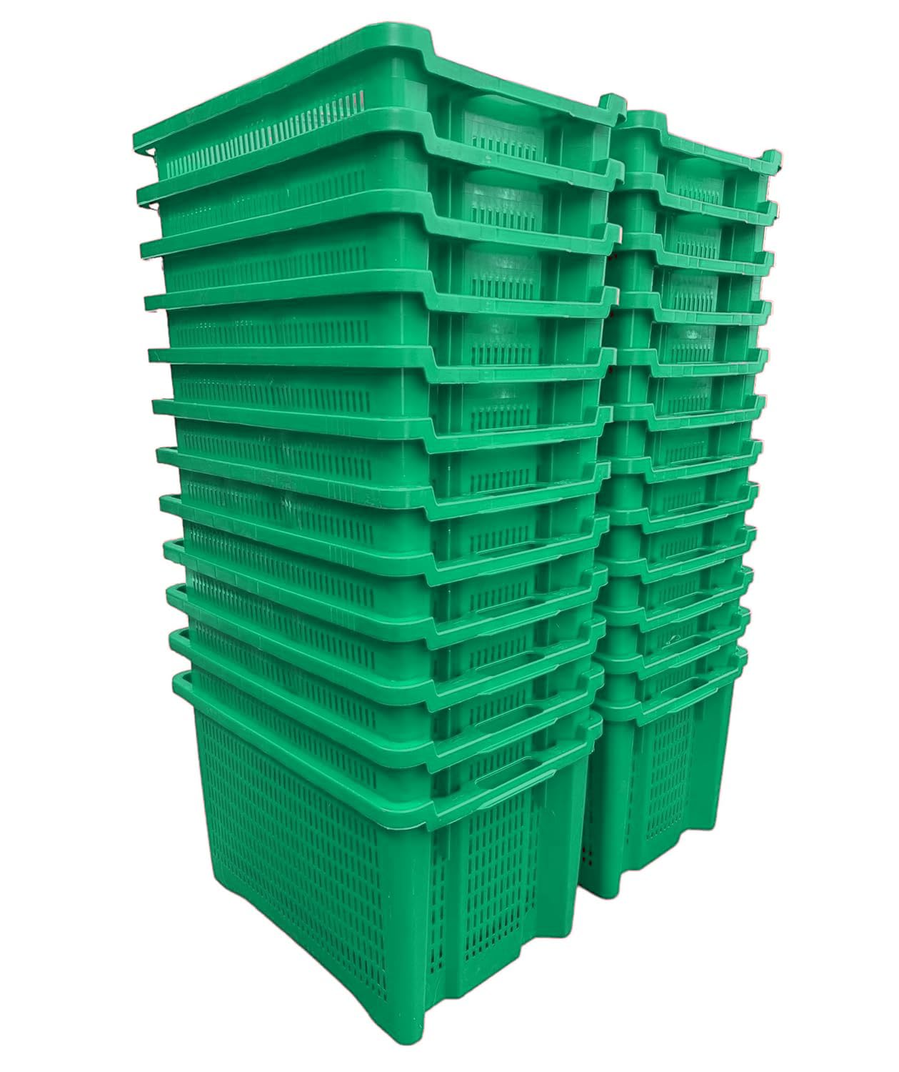 eacommerce - Cassetta Agricola Ortofrutta Salvaspazio | HDPE Polietilene | Sovrapponibile e Impilabile | 52x29x42H cm | Fondo Forato o Chiuso (24, Verde, Fondo Chiuso)