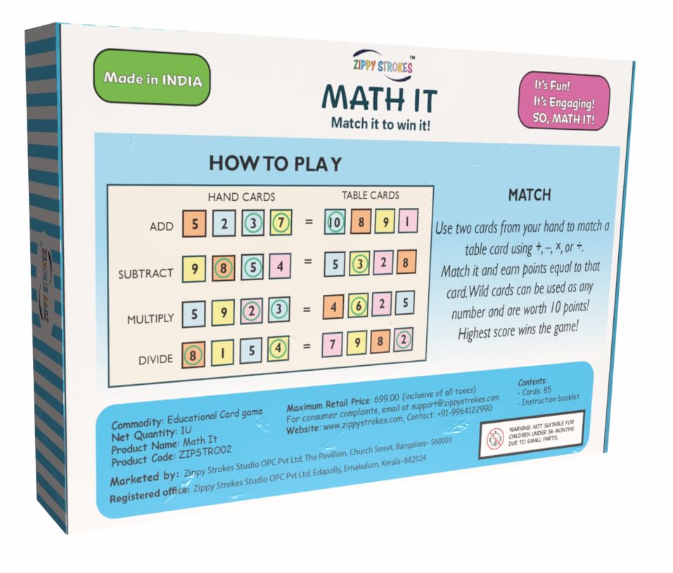 ZIPPY STROKES Math IT Card Game, Mind and Brain Games for Kids