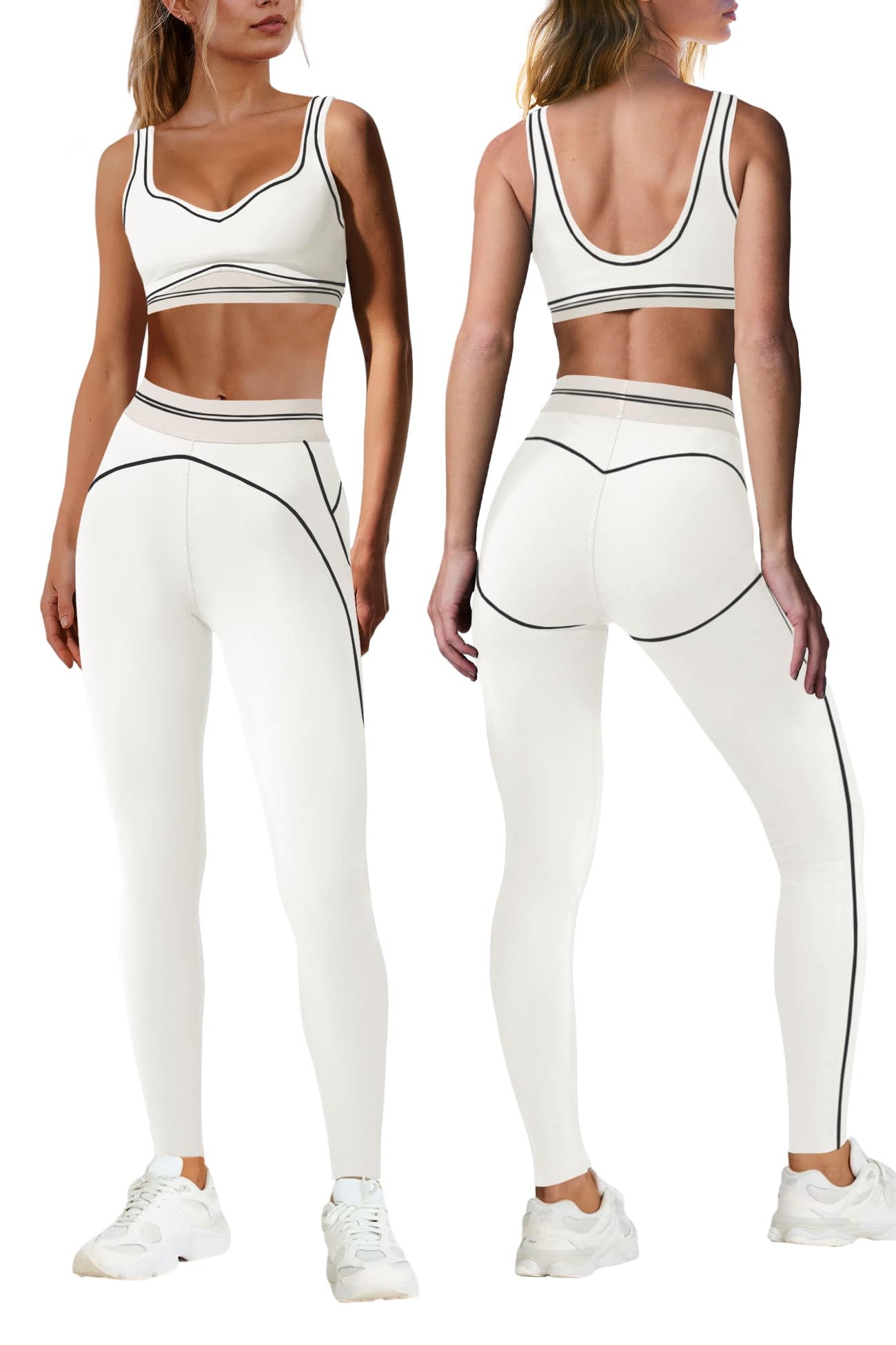 Nirovien Womens 2 Piece Workout Sets Athletic Yoga Sets Pilates Gym Outfits Butt Lifting Leggings and Sports Bra