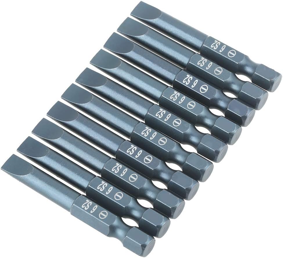 Zerone 10pcs Steel Flat Head Screwdriver Bits,50mm Alloy Steel Slotted Screwdriver Bits Set H6.3 * 50*SL6mm for Air Screwdrivers, Electric Drills