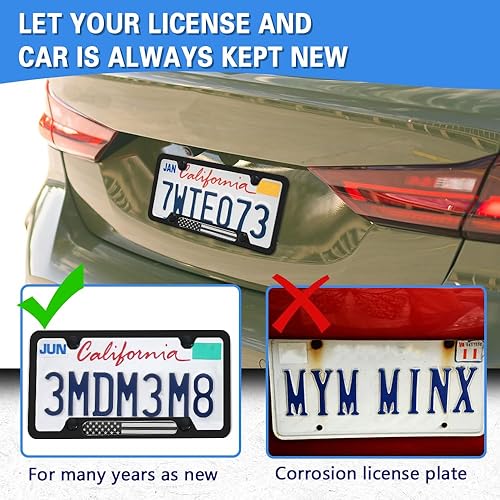 Miniatura 6 de 2 marcos para matrícula de automóvil, soporte para placa patriótica de bandera estadounidense, cubiertas para matrícula de automóvil con tornillos y