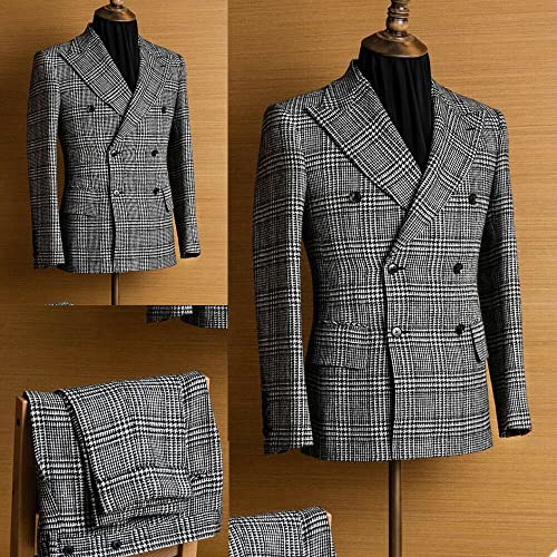 Men's Houndstooth Premium Double Breasted Buttons Tuxedos Peak Lapel Two-Piece Suit Daily Wedding Business Party2