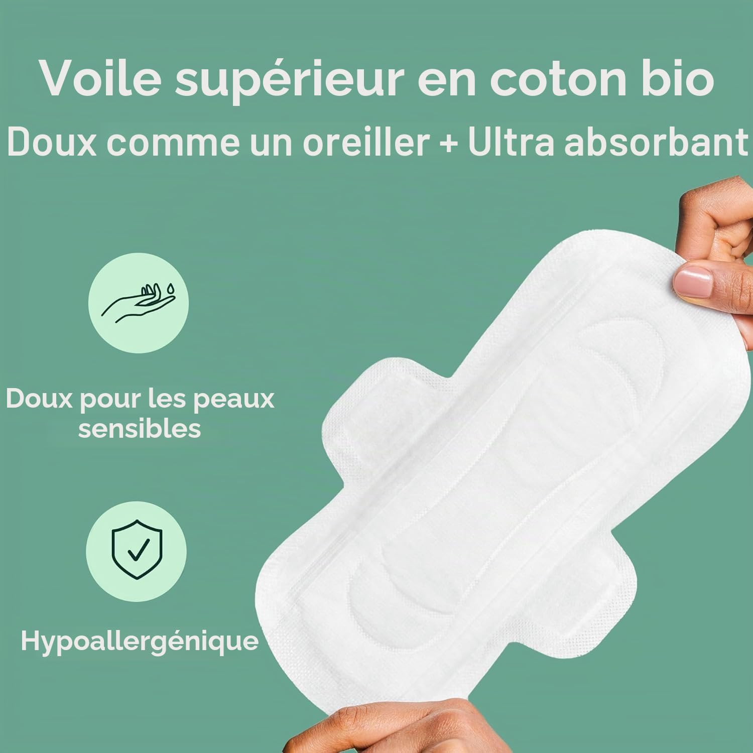 Rael Serviette Hygiénique en Coton Bio - Flux Modéré, Avec Ailettes, Ultra fin, Hypoallergéniques, Sans Parfum (Régulier, 56 Serviettes)