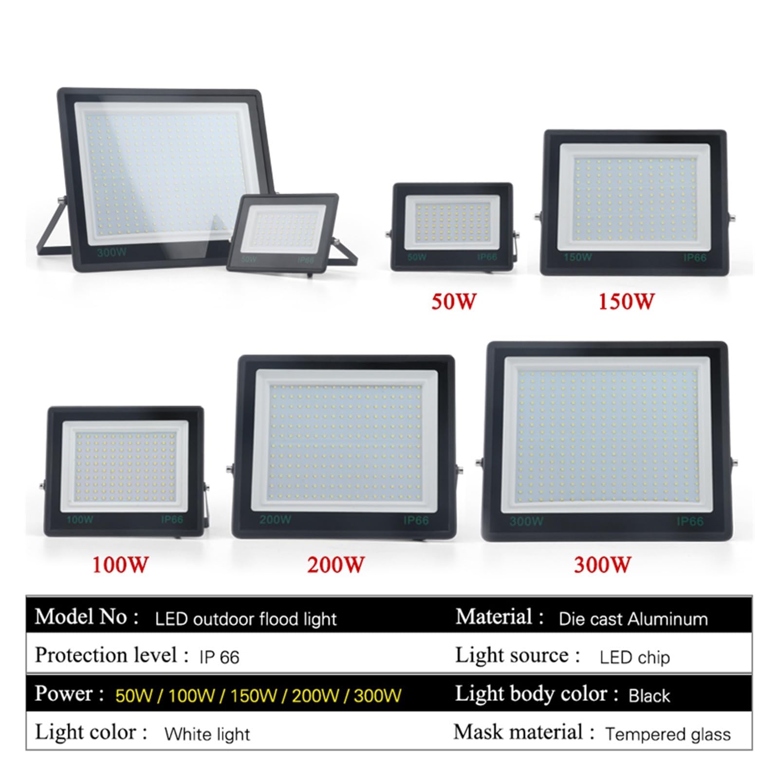 LED Strahler Außen, 300 W LED-Flutlicht, Außenstrahler, Gehärtetes, Flutlichter, IP66, Wasserdichter LED-Projektor, 200 W, 150 W, 100 W, Wandleuchte(300W)