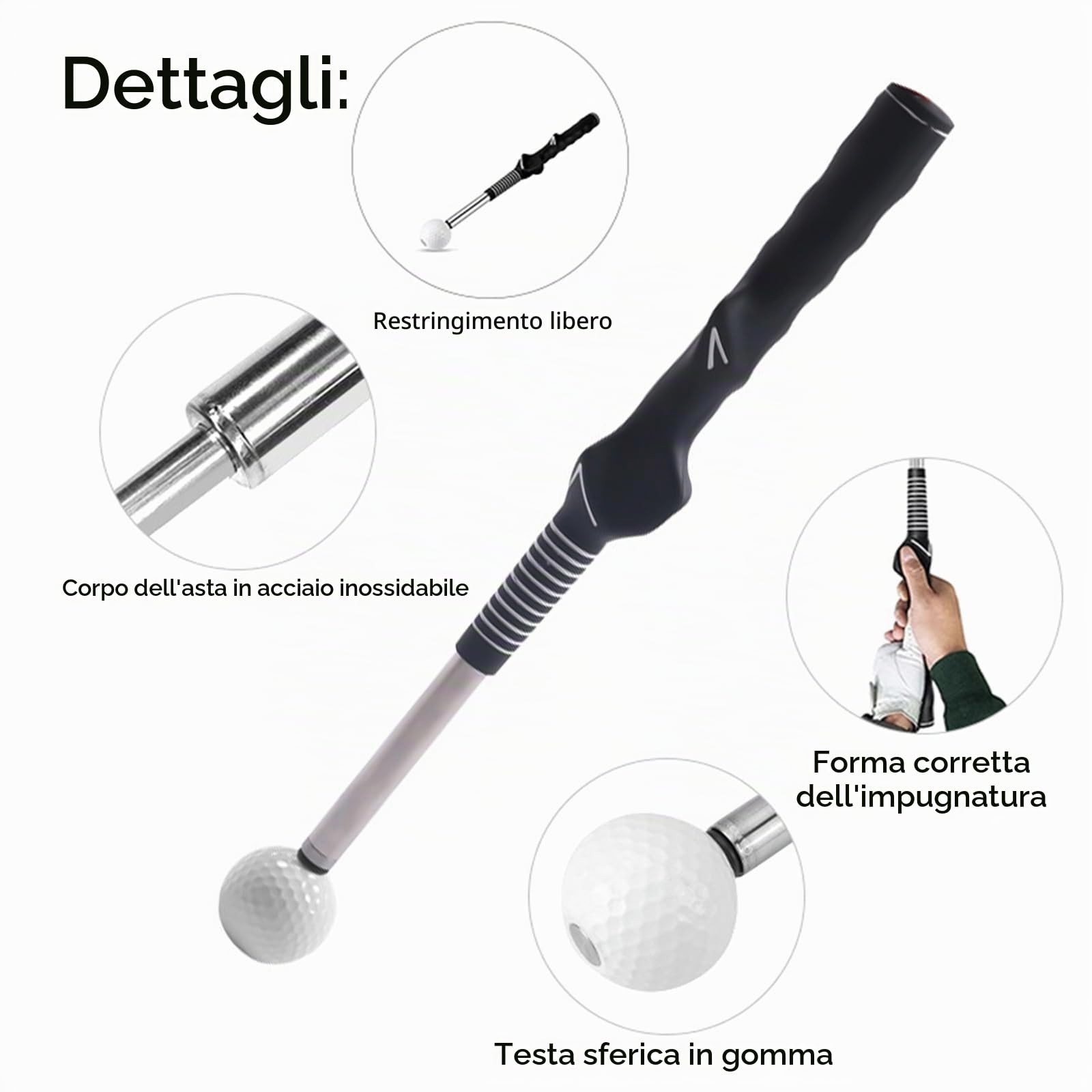 PEAKGEAR Golf, trainer per swing con suono di clic ritmico, aiuto allenamento retrattile per golfisti mancini, ideale per pratica indoor, allenamento di forza e tempo per chipping e colpi