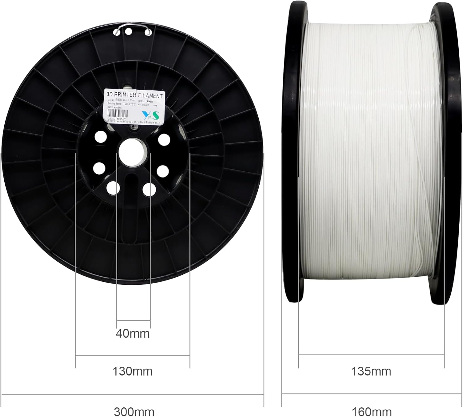 YOUSU 5KG(11lbs) PLA Plus Filament 1.75mm White, PLA+ Filament 1.75mm 3D Printer Filament, Cost Effective Large Roll 3D Printing Filament for Big Projects