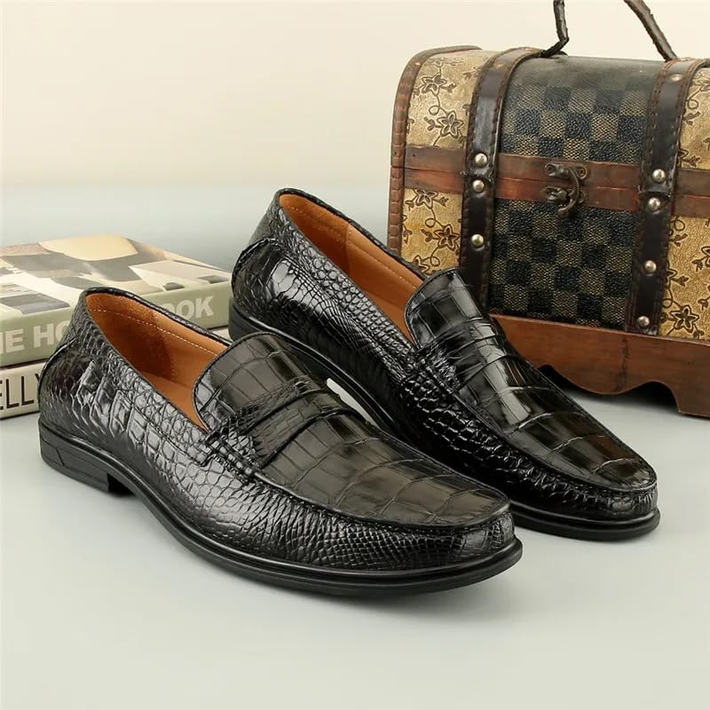 Business Casual Style Authentic Exotic Crocodile Skin Men Dress Loafers Genuine Real Alligator Leather Male Slip-on Black Shoes4