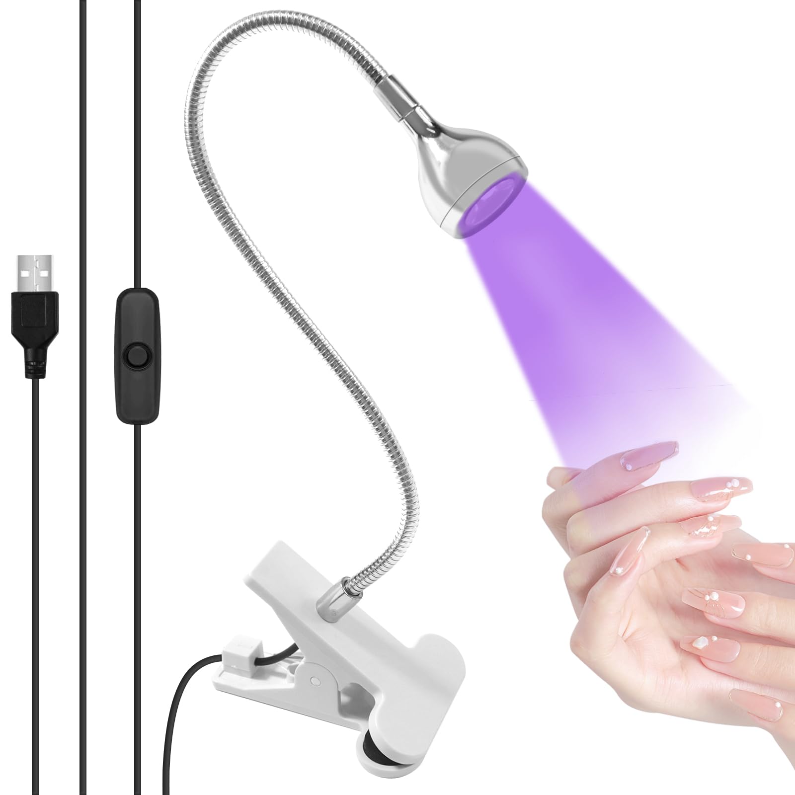 Soodyoow 3W UV Lamp for Gel Nails Nail Lamp, Mini UV Lamp for Beginners Salon, DIY (Silver), Plateado