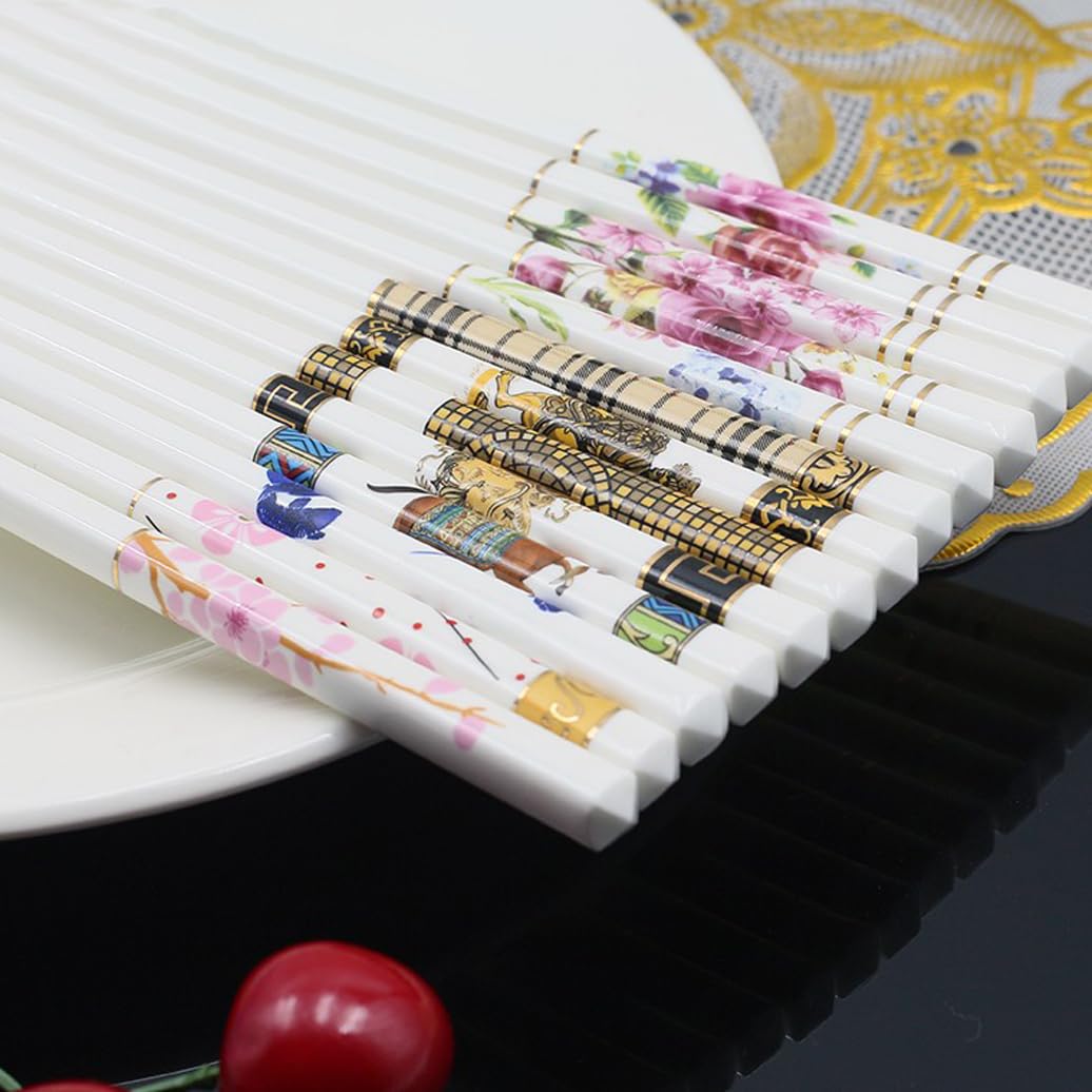 ZHOUXIAO Boîne-Cadeaux Chinois en Porcelaine en Porcelaine, 10 Paires Ensemble Cadeau De Baguettes Réutilisables avec Boîtier, Bacstics en Céramique Chinois Coréen Chinois Co Q