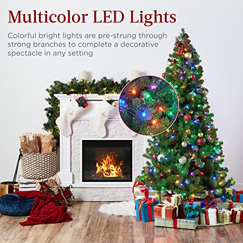 Best Choice Products 7.5Ft Pre-Lit Christmas Tree, Spruce Hinged Artificial Tree W/ 550 Multicolored Led Lights, 1346 Branch Tips, Metal Hinges & Foldable Stand #TOP1