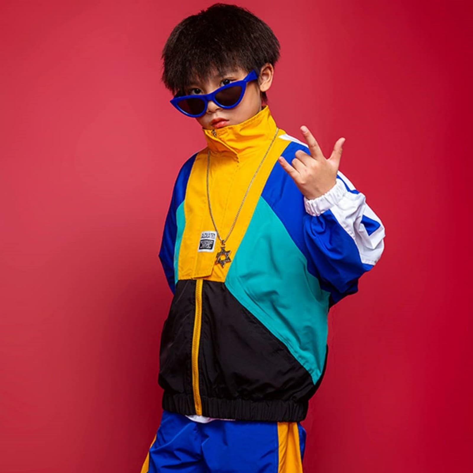 Baby Kostüm Fotoshooting Unisex Kinder Color Block Kleidungsset Stilvolles Street Retro Trainingsanzug Outfit Hip Hop Tanzkostüm T 3