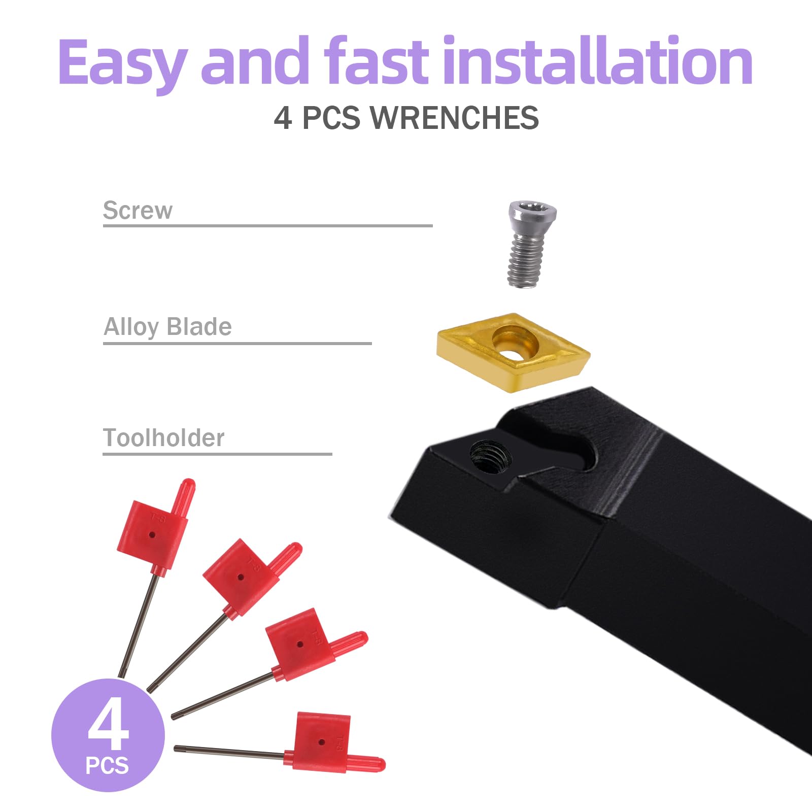 Indexable Lathe Turning Tool 1/2" Shank 14PCS Kit-4PCS Metal Lathe Tools Holder 10PCS DCMT21.51 Carbide Insert for Turning Boring Grooving SDJCR1212H07/SDNCN12120H07/SDJCL1212H07/S12M-SDUCR07 — Amazon image 5