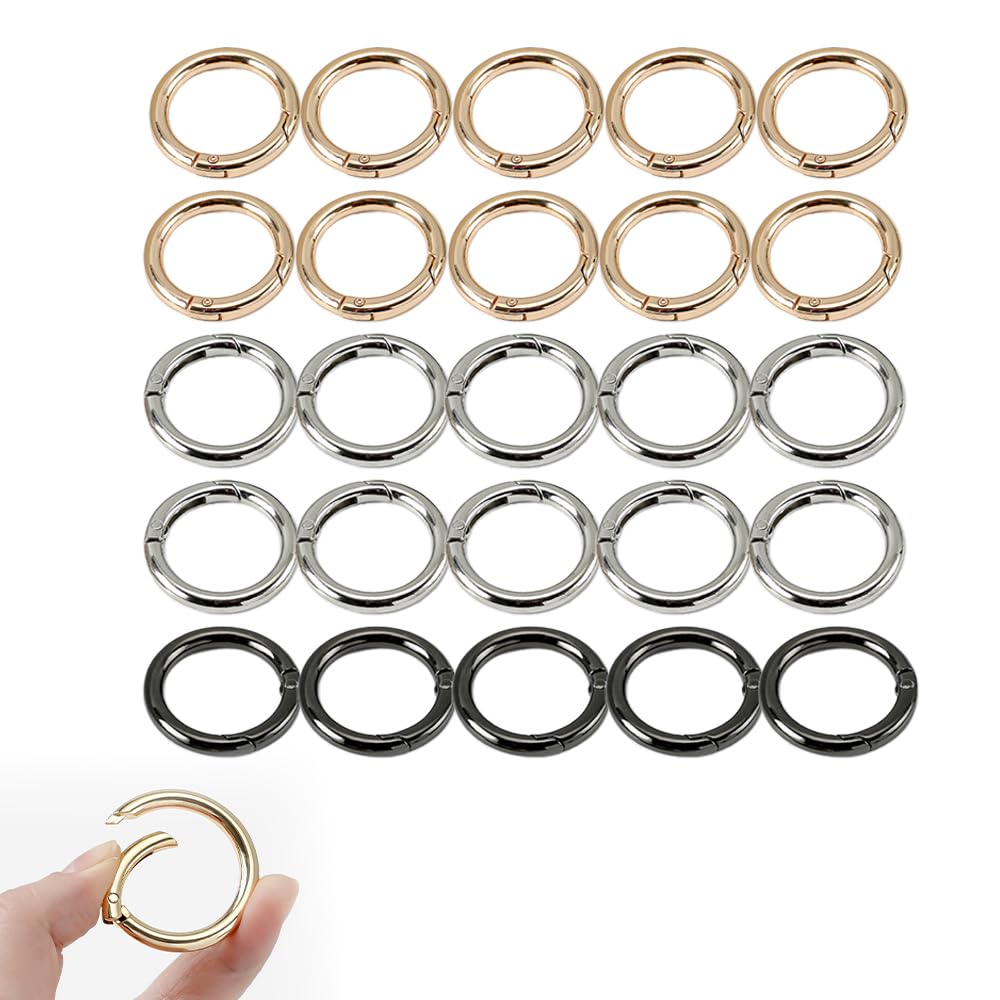 FANGCUU カラビナ 丸 20×13mm 丸型スプリングカラビナ 金属リング 軽量カラフルキーホルダー 開口式フック 金色·銀色·ガンメタ 各色混合 バッグ·ストラップ·アクセサリーパーツ用 - 1