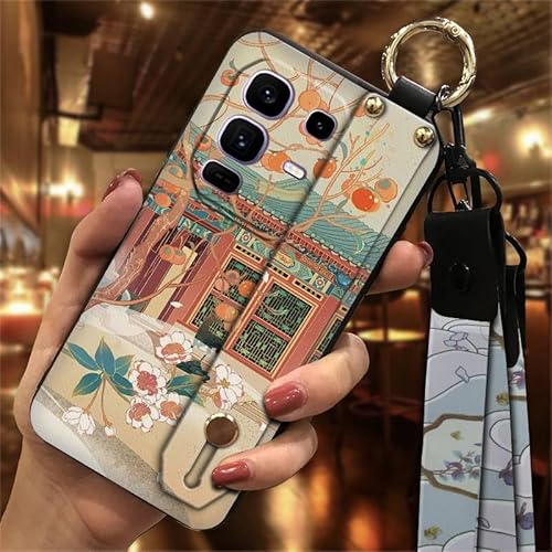 Phone Case Compatible with infinix Note50 Pro+/X6856, Anti-knock Wristband Silicone Shockproof Design Soft case Kickstand Ring D