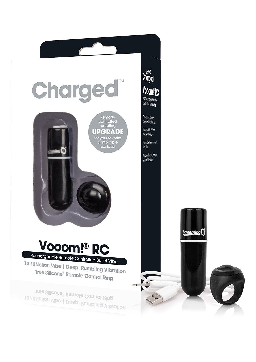 Screaming O Black Charged Vooom USB Rechargeable Remote Control 10 Function Waterproof Bullet Vibe 98 g