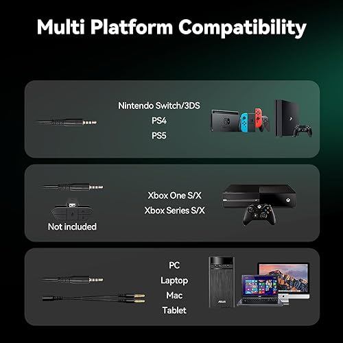 Vista 5 de Auriculares para juegos con micrófono para PC, Xbox One Series Xs, PS4, PS5, interruptor, auriculares estéreo con cancelación de ruido
