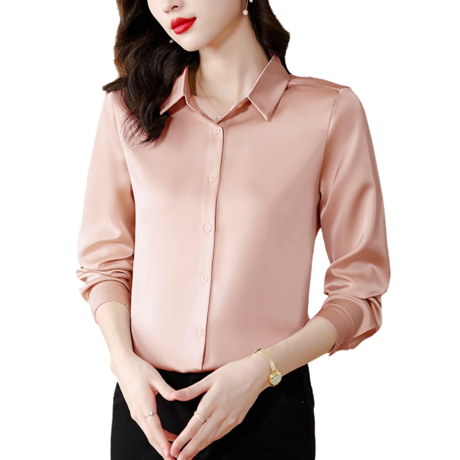 Camisa de Seda Mujer 100% Seda Blusa Manga Larga Elegante para Oficina