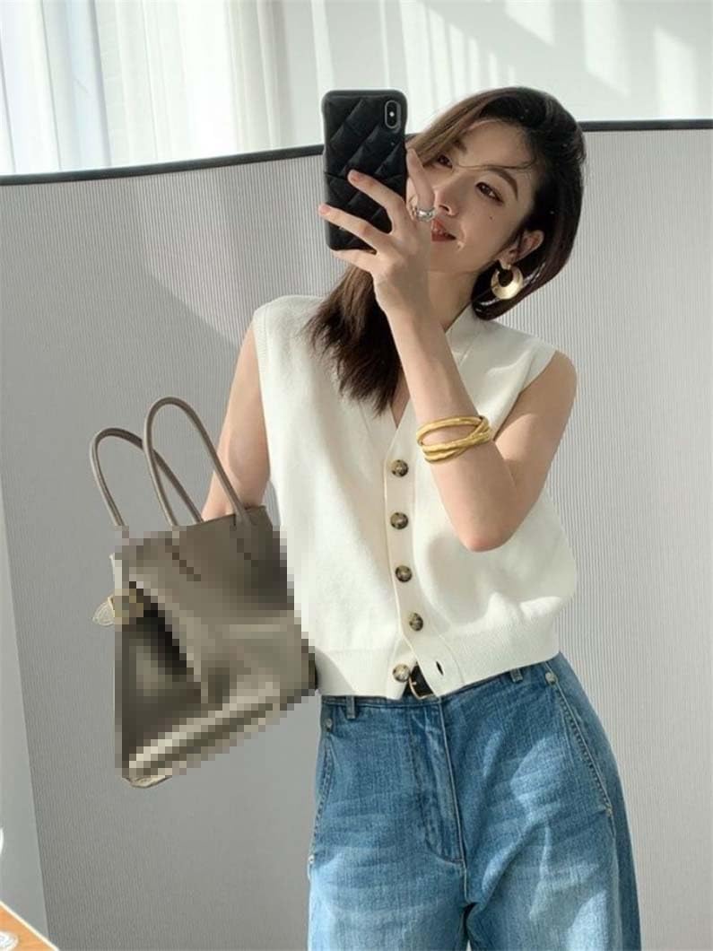 Sweater Vest Women's Sleeveless Solid Color Retro Loose Vest All-Match Short Knitted V-Neck Vest