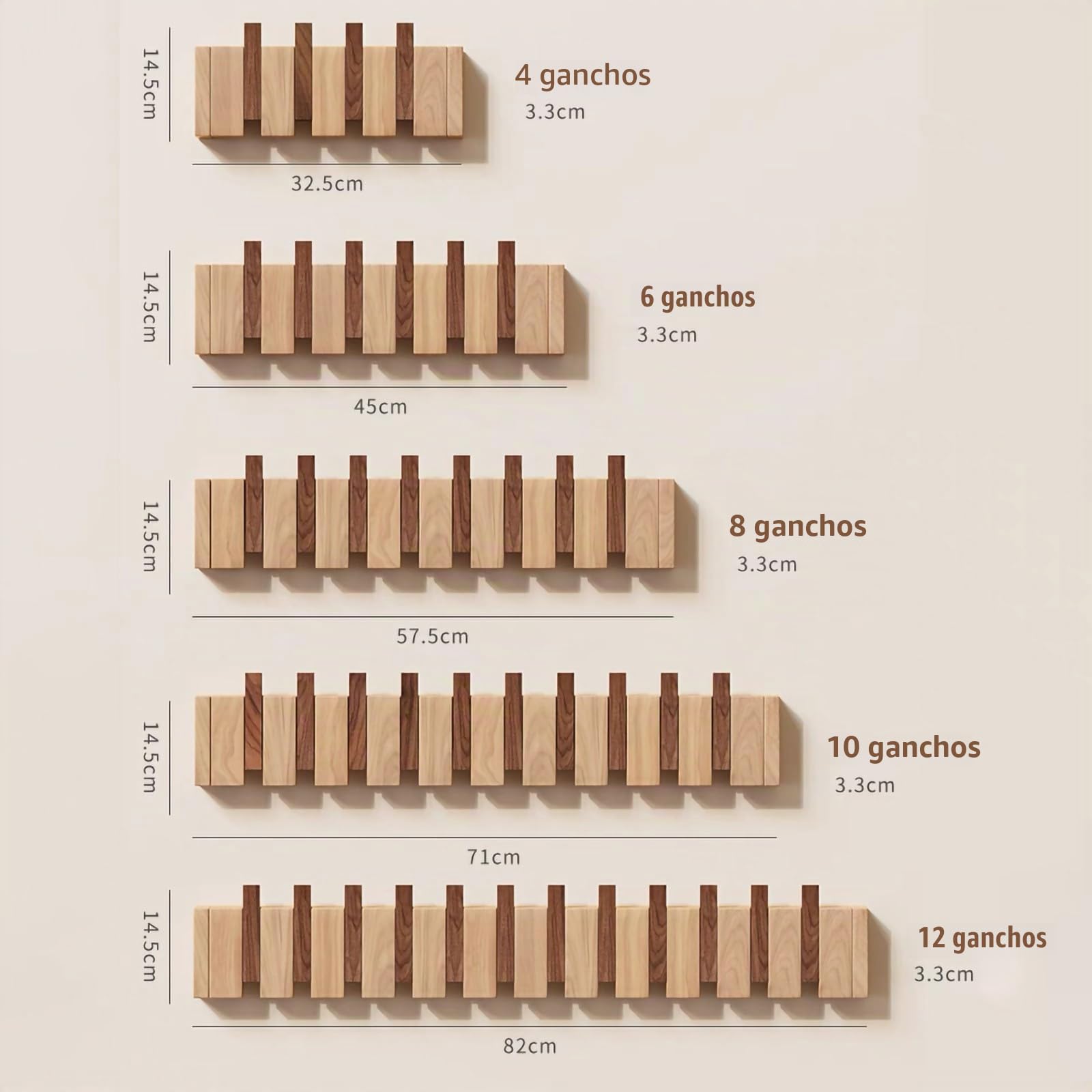 Perchero Pared Haya Ganchos Abatibles Piano, Compacto Multiuso para Abrigos | Ahorro de Espacio, Diseño Decorativo, para Entrada, Dormitorio, Baño, Armario Doméstico, para Abrigos(Brown,8 hooks)