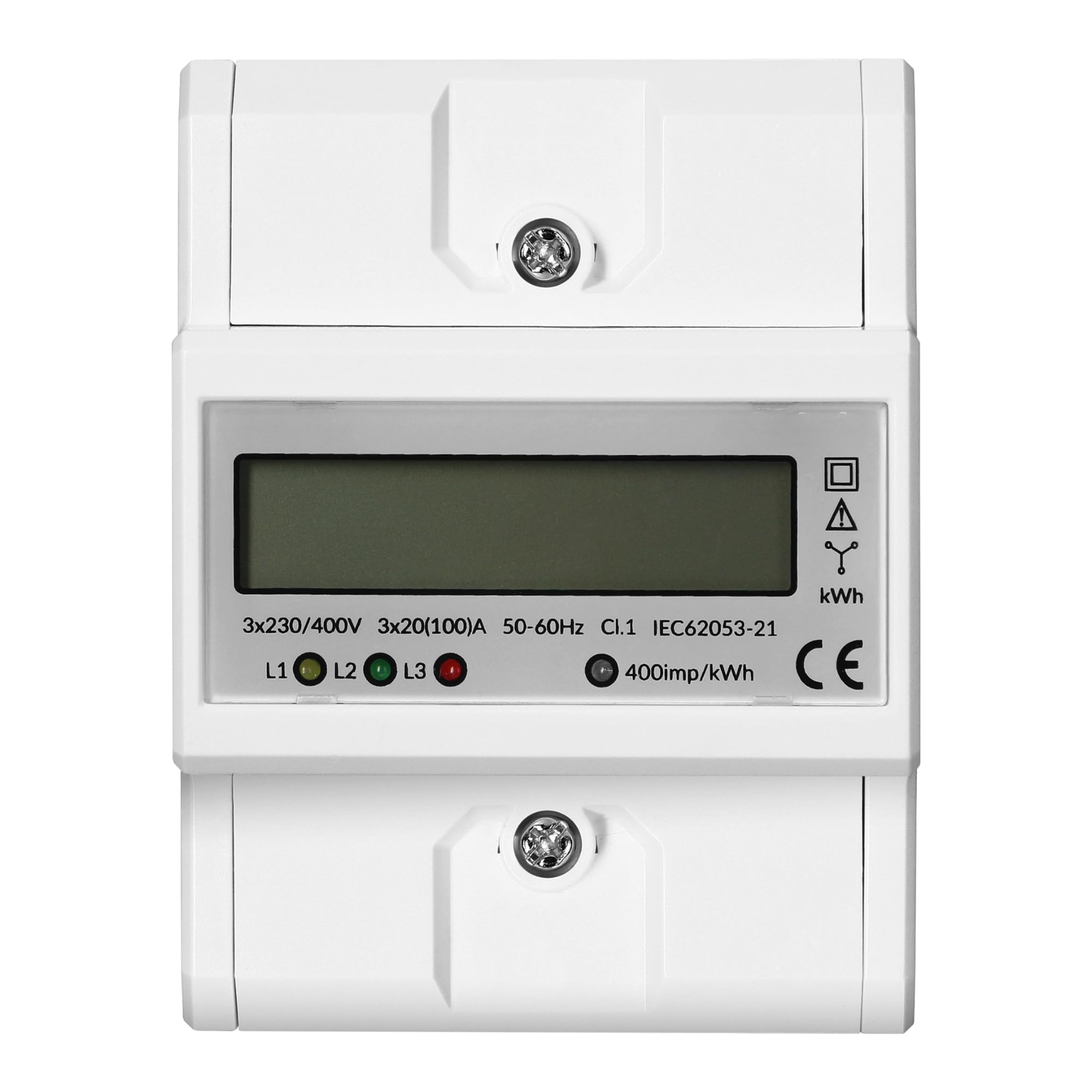 Indicador Medidor de Energia Trifasico 3x230/400 V - 100A Medidor De Consumo Electrico Montaje Carril DIN TH-35mm, Protección IP51
