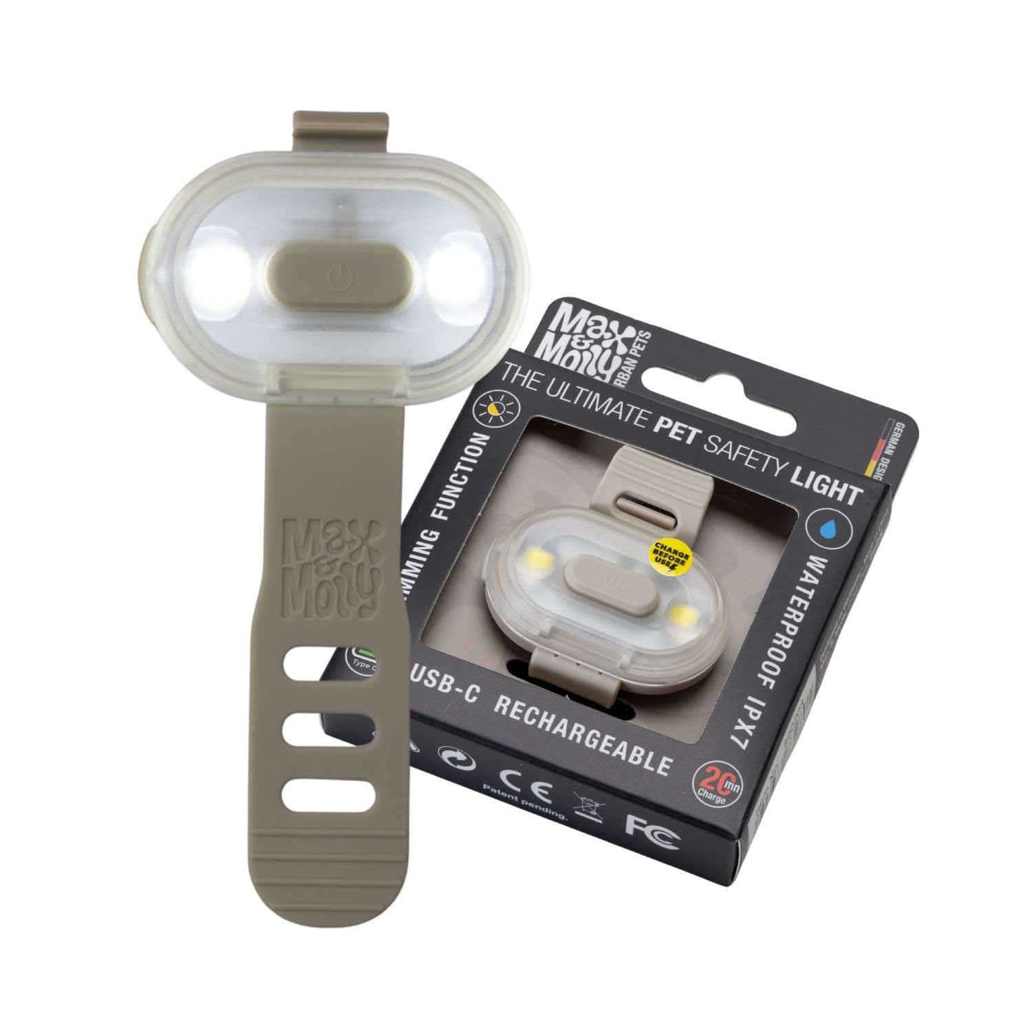 Max & Molly Matrix 2.0 Ultra LED - Sand - Dog Light with LED - USB Rechargeable - IP6 Water-Covered