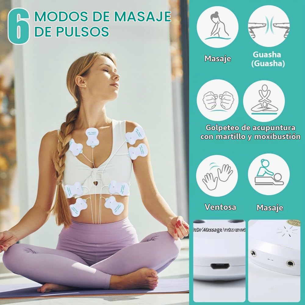 TENS Electroestimulador Muscular, Estimulador Muscular de Doble Canal, Electroestimulador TENS con 6 Modos y 8 Electrodos, TENS EMS Maquina Corrientes Fisioterapia para el Alivio del Dolor