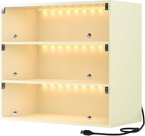 Miniatura 2 de Caja de almacenamiento LED de madera con puerta de cristal, luz RGB para hasta 9 pares de zapatos, contenedor organizador para tenis de exhibición