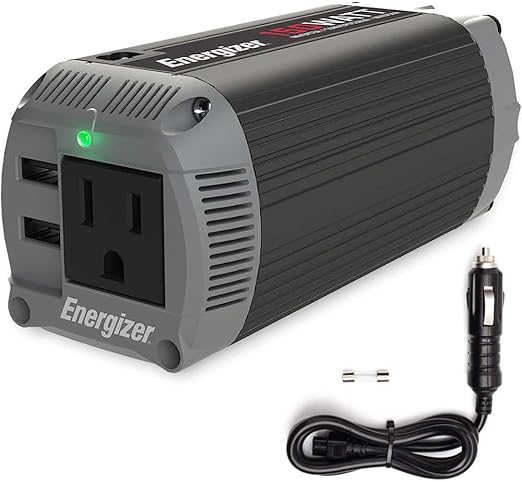 Energizer 150 Watt Power Inverter Pure Sine Wave Car Inverter, 12V to 110V Dual Mode Car Adapter, DC to AC Car Converter with Car Cigarette Lighter Plug, 110 Volts AC Outlet and 2 USB Ports