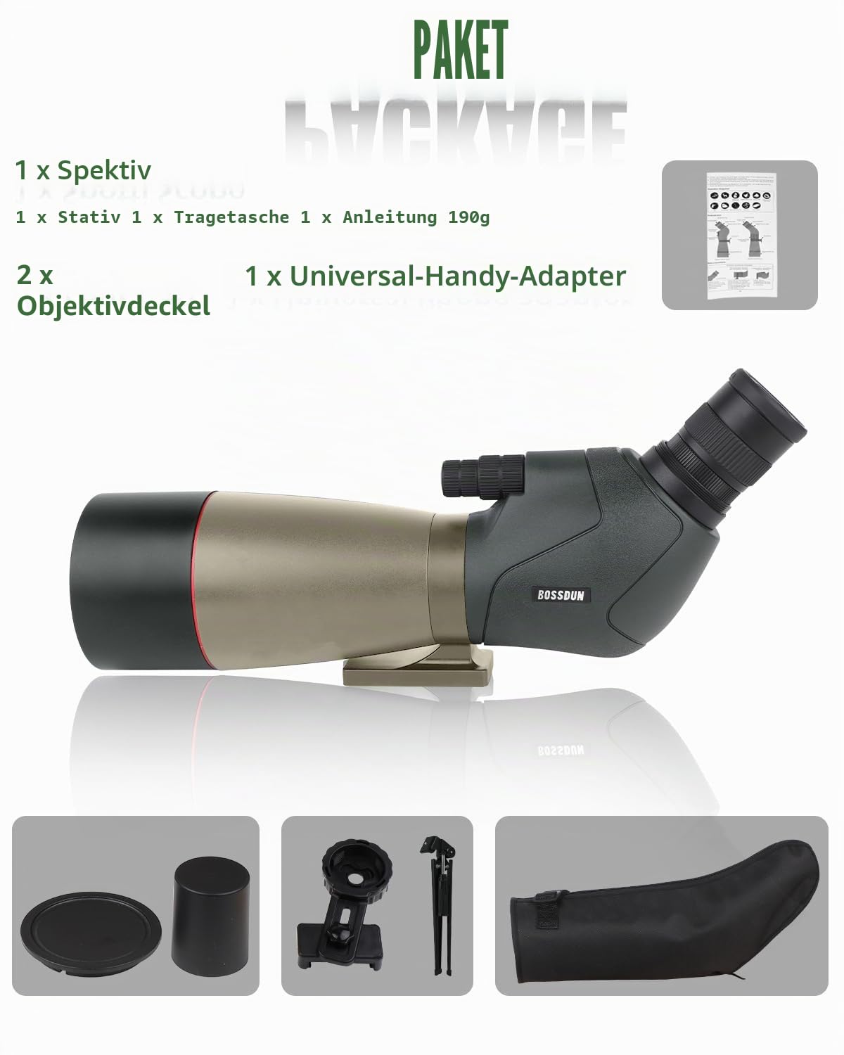 Spektiv, Ultra HD 25–75 x 60 Teleskop, Dual-Fokussierung, ED, wasserdichtes Zielfernrohr, FMC-Objektiv, BAK4-Prisma mit Tragetasche, Stativ für Zielschießen, Jagd, Vogelbeobachtung, Wildtierlandschaft