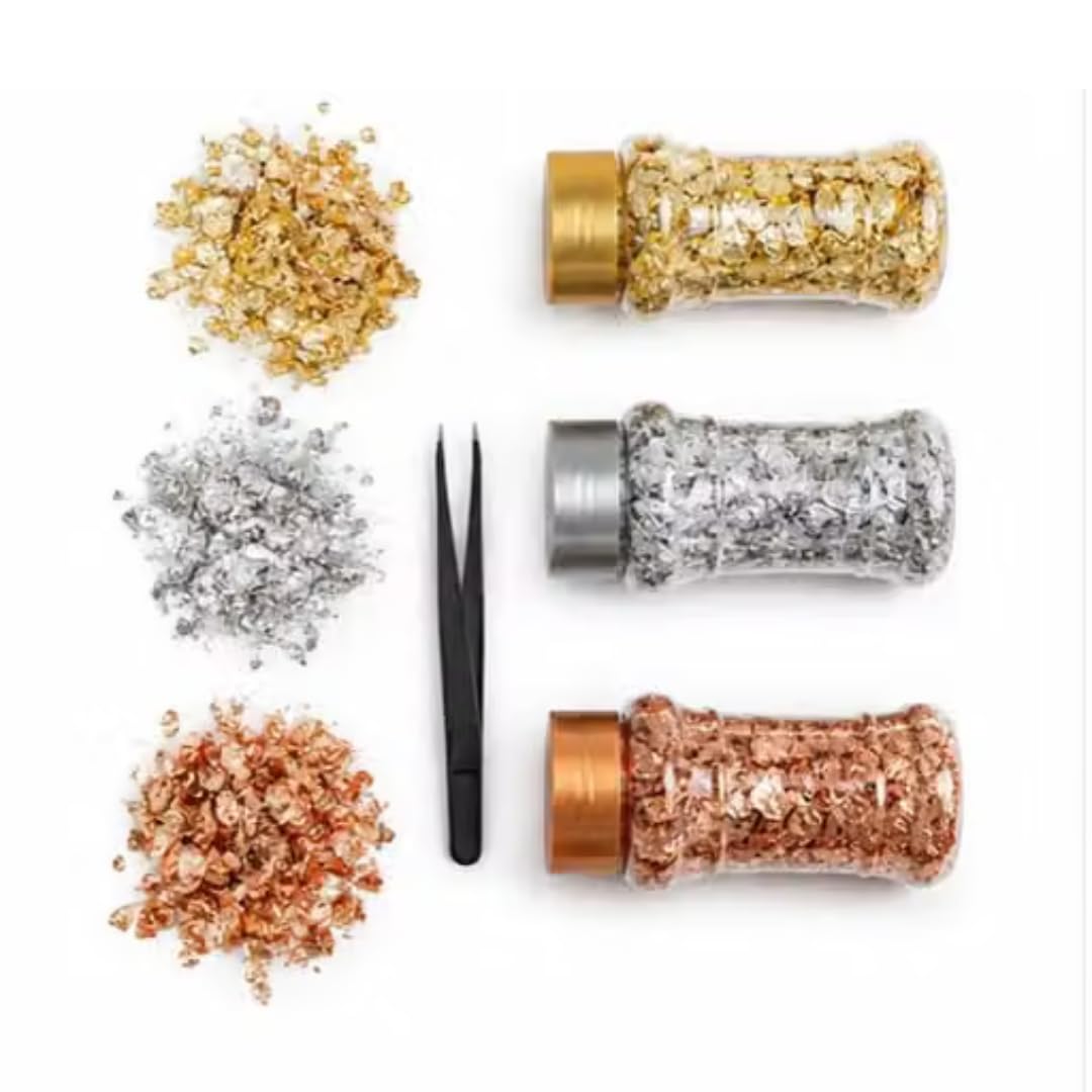 Metal Leaf Flakes Set for Resin Art, Gilding, Nail Art & DIY Crafts, Gold Silver Rose Gold Foil Flakes with Precision Tweezers, Decorative Metallic Foil for Painting, Jewelry Making & Home Decor-image-15