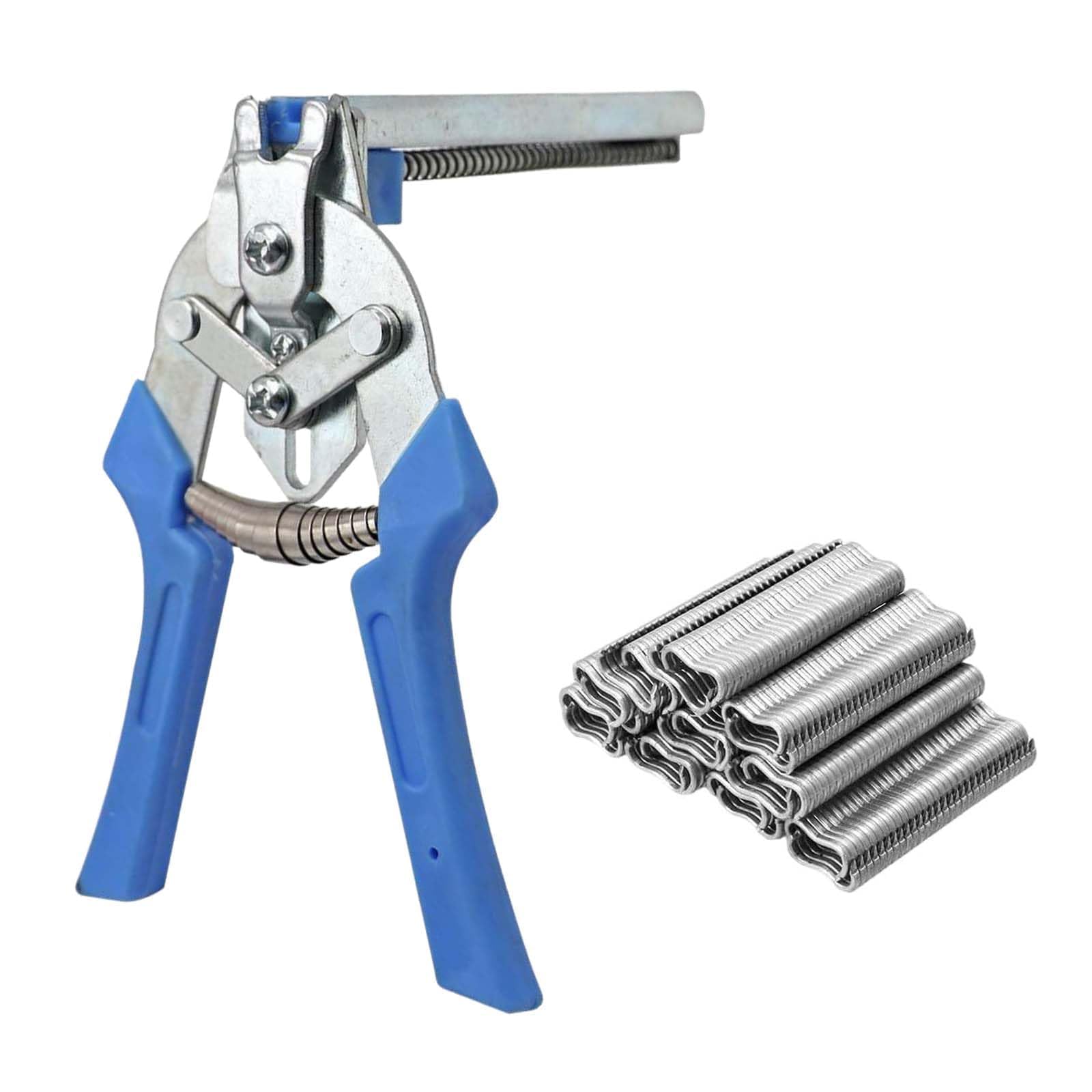 Pinceàclôture,équipé de 600 anneaux galvanisés,Pincepouranneauavecclips, Pince à clôture avec pince,Pince à anneaux de clôture,convenant à la fabrication de clôtures et de meubles. (Bleu)