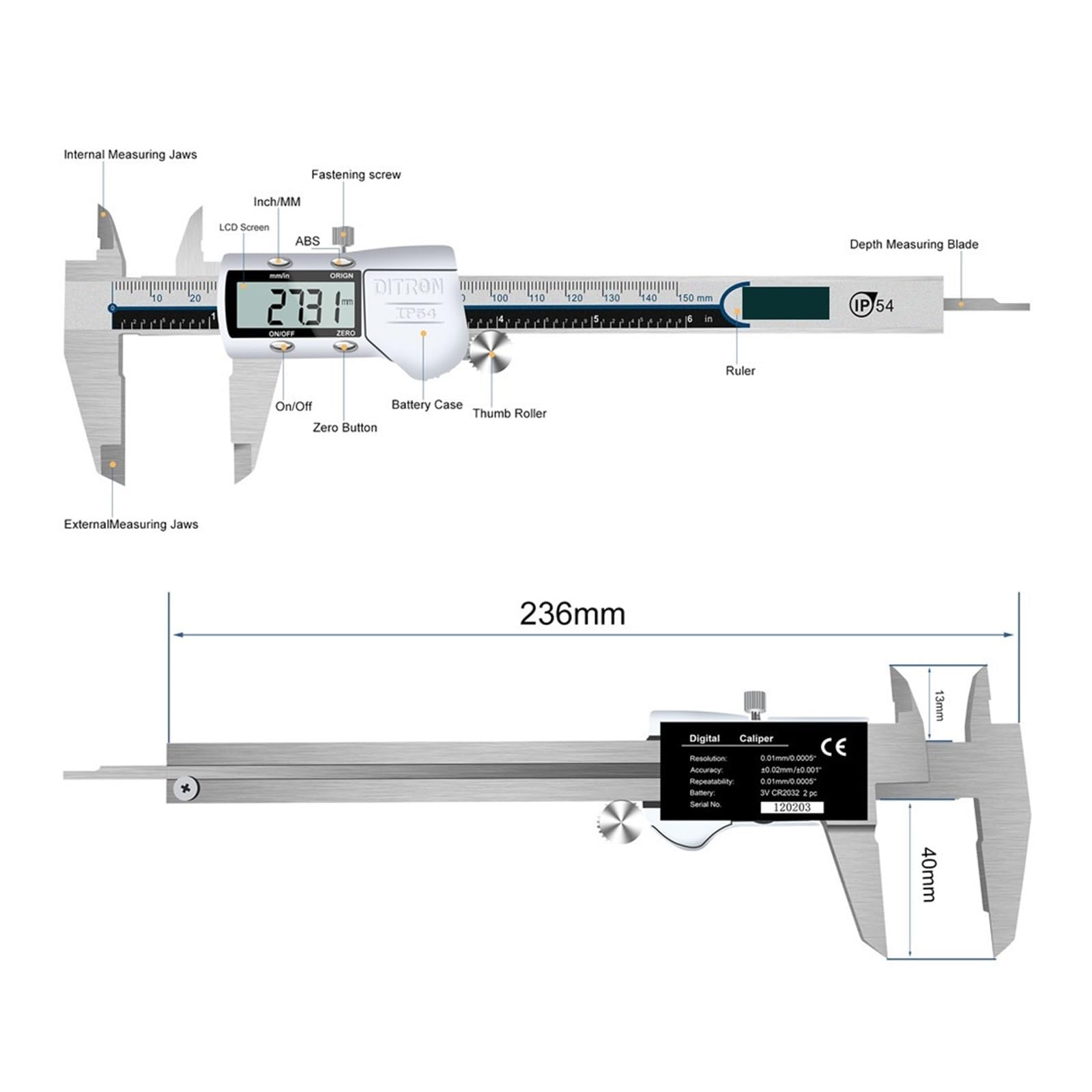 0-150mm 6 "elektroniczna suwmiarka cyfrowa ze stali nierdzewnej IP54 wodoodporne narzędzie pomiarowe z noniuszem metrycznym z ekranem LCD