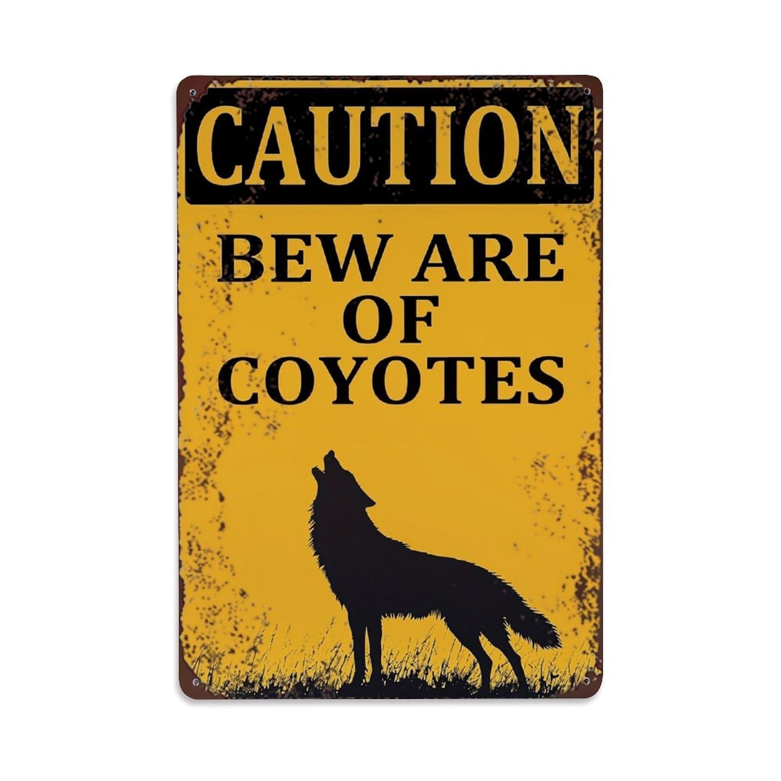 Jdyaojiesheng Vintage Caution Beware Of Coyotes Silhouette Tin Sign Retro Metal Wall Decor Metal Poster, Home Bar Garage Farmhouse Cafe Wall Art Decoration 8X12inches