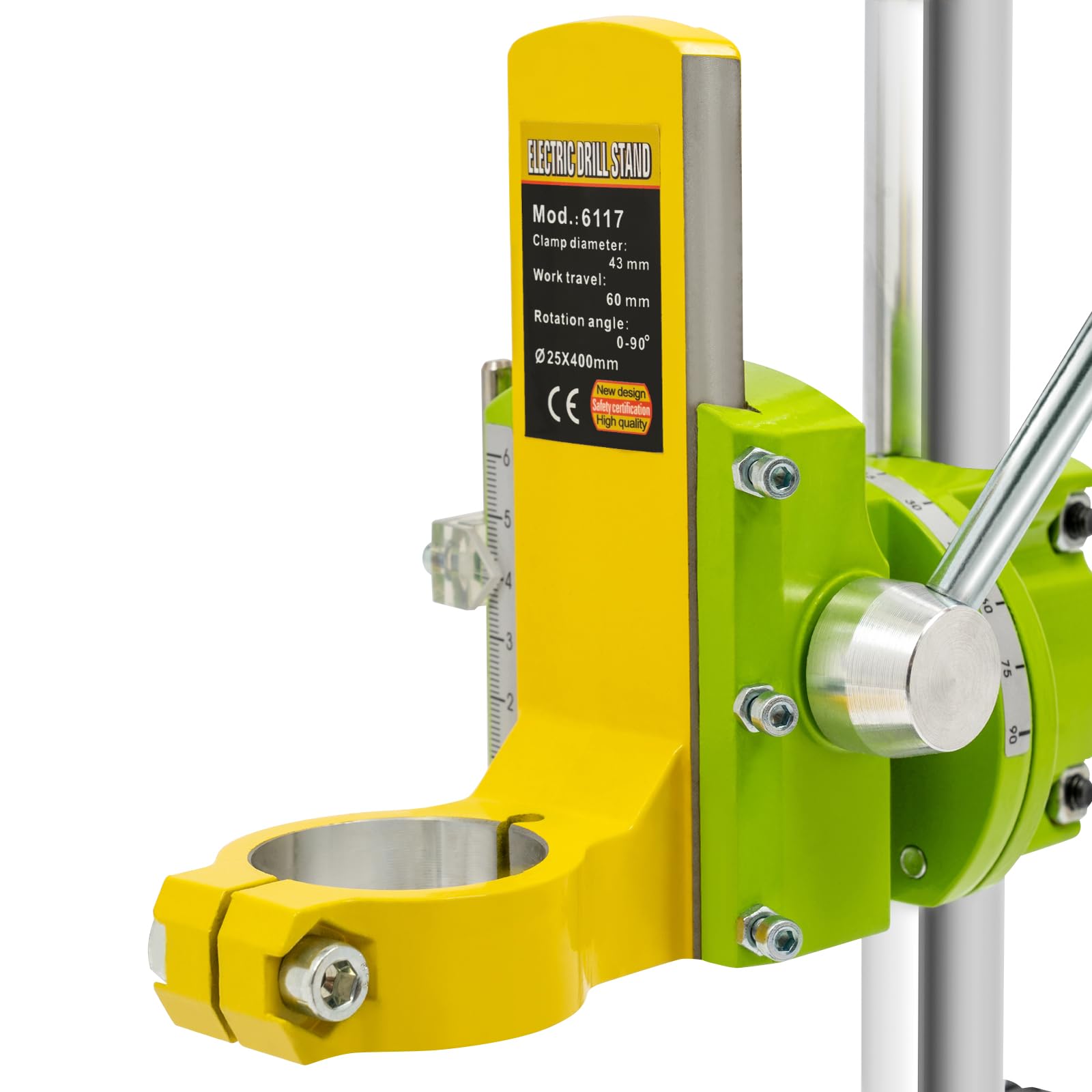 SHZICMY Soporte de perforación para taladro, taladro estándar, altura ajustable, abrazadera giratoria de 90 grados, columna portabrocas, no incluido, tornillo