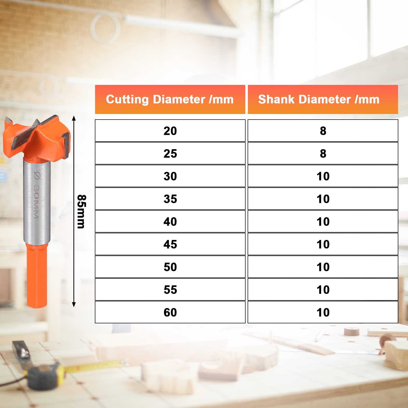 Punta Forstner Per Legno Da 40 Mm, Punte Forstner Professionali HPHOPE 40 Mm Lunghezza 90 Mm Punte Con Gambo Tondo 79232239 - Foto 6