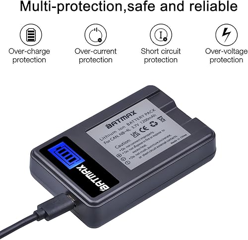 Miniatura 4 de Batmax 2 baterías NB-4L + cargador USB LCD para Canon PowerShot ELPH 100 HS, 300 HS, SD400, SD600, SD750, SD780 is, SD1000, SD1100 is, 310 HS, SD30,