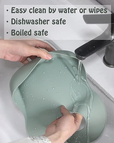 Vista 11 de Ginbear Cuencos para bebés con succión, baberos de silicona, cucharas de autoalimentación, suministros de destete LED, juego de alimentación