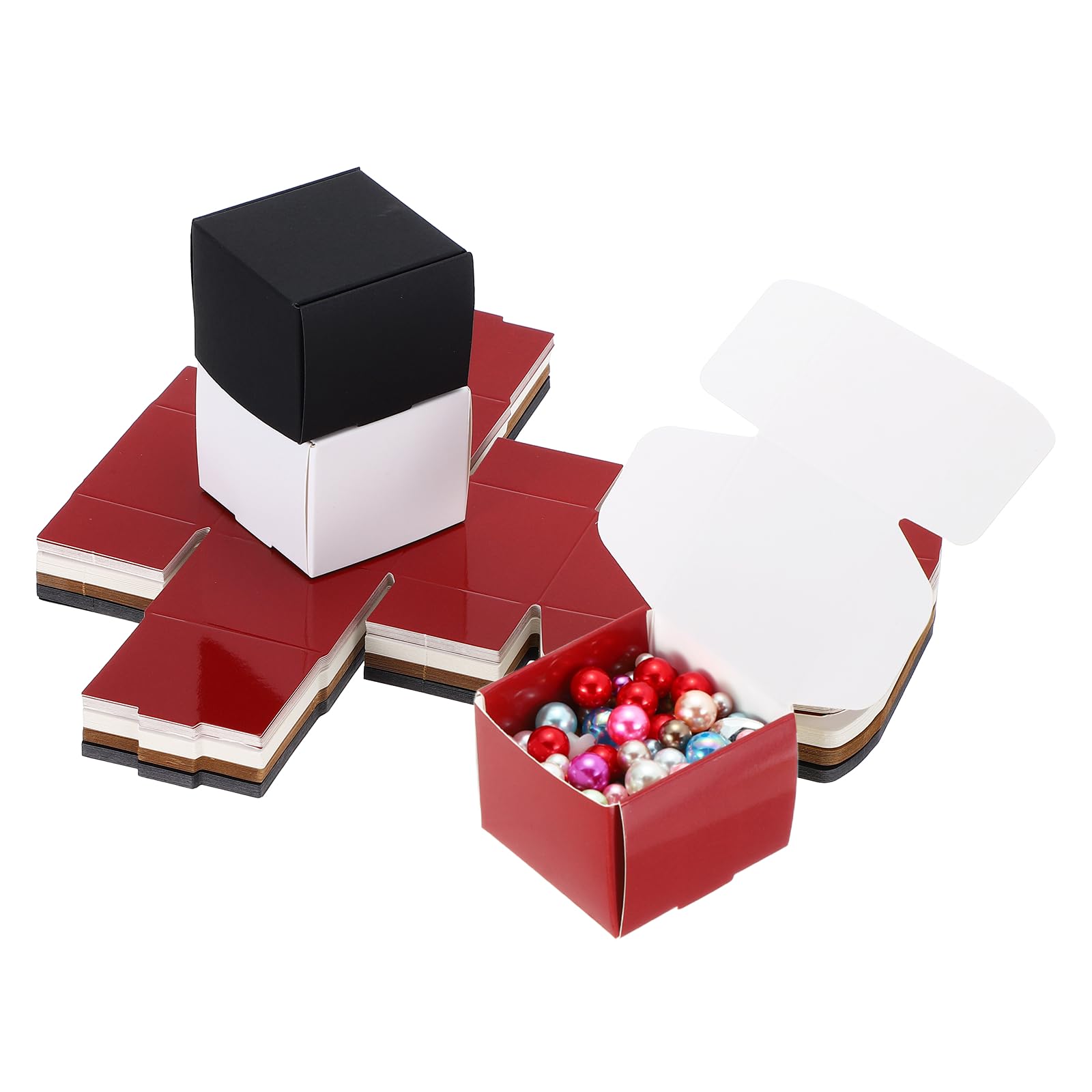PATIKIL 2x2x1.6" Small Gift Boxes Bulk with Lid, 40 Pack Mini Square Foldable Cardboard Paper Present Box for Earring Ring Jewelry, Wedding Party Favor, Birthday, Black/White/Kraft/Red