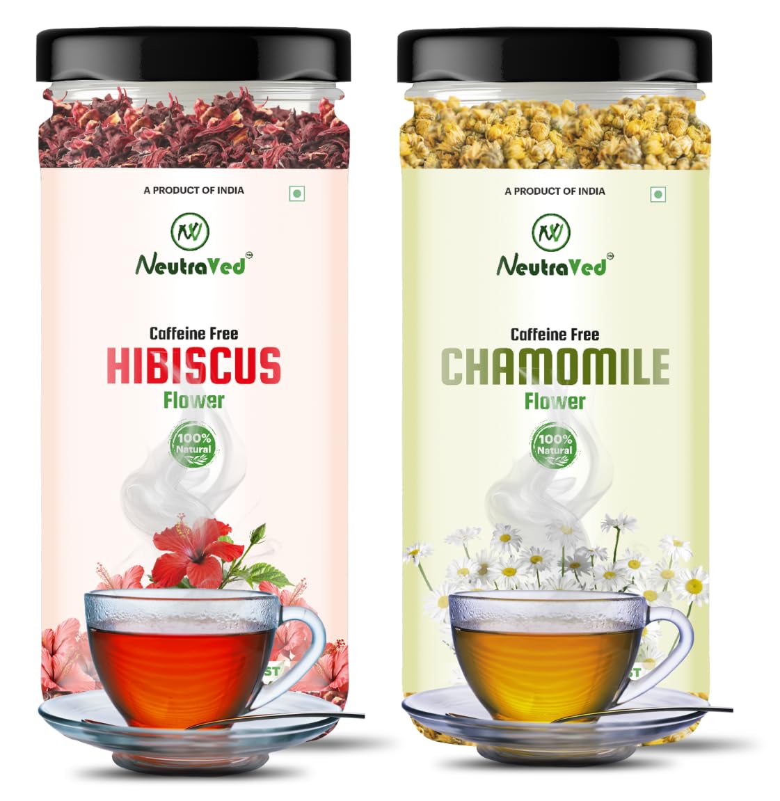 NeutraVed Hibiscus Tea and Chamomile Tea (2 x 30g) | Dried Whole Chamomile Flowers for Sleep & Stress Relief | Natural Red Color for Syrups, Cocktails & Mocktails |Pet Jar 60gm-image-27