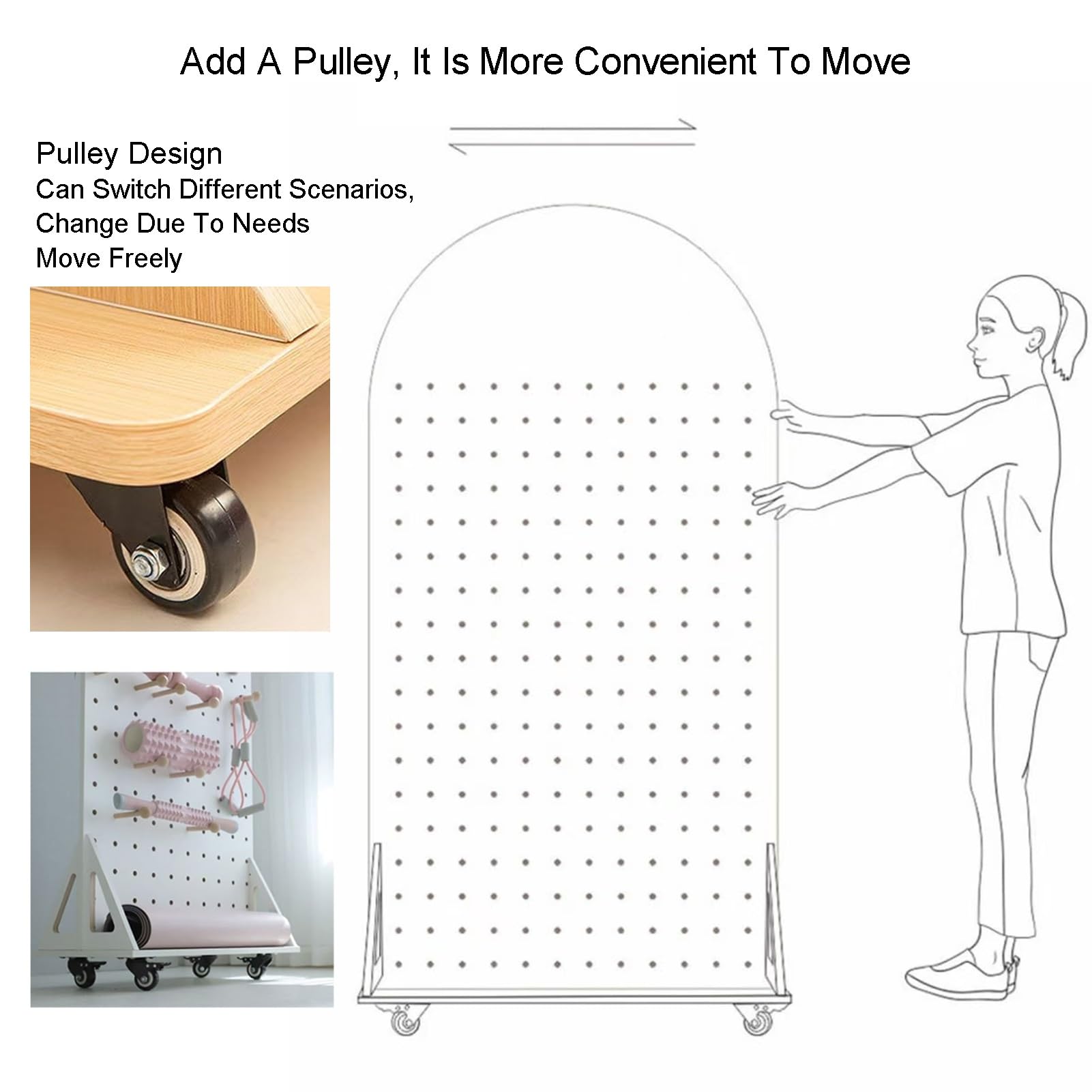 Peg Board-Raumteiler, Einzelpaneel-Pegboard-Sichtschutz, freistehendes Pegboard mit Rädern, für Messe-, Handwerks-, Heim-Wand-Organizer (weiß, 160 x 80 cm)
