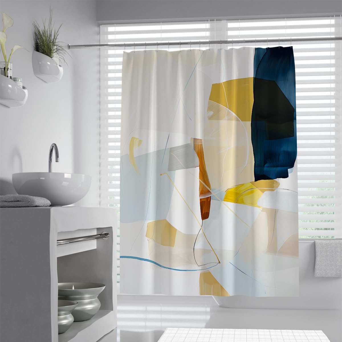 Rideau de douche déco salle de bain blocs couleur minimal W180xL180 cm