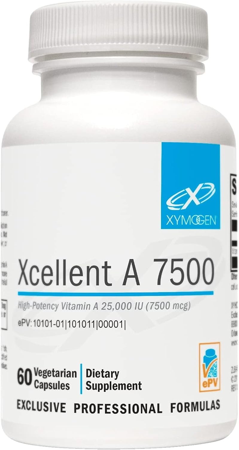 XYMOGEN Xcellent A 7500 - Supports Immune Function, Cellular Health & Mucosal Surfaces - Vitamin A as Retinyl Palmitate - Vegetarian, Non-GMO & Gluten Free - 60 Capsules
