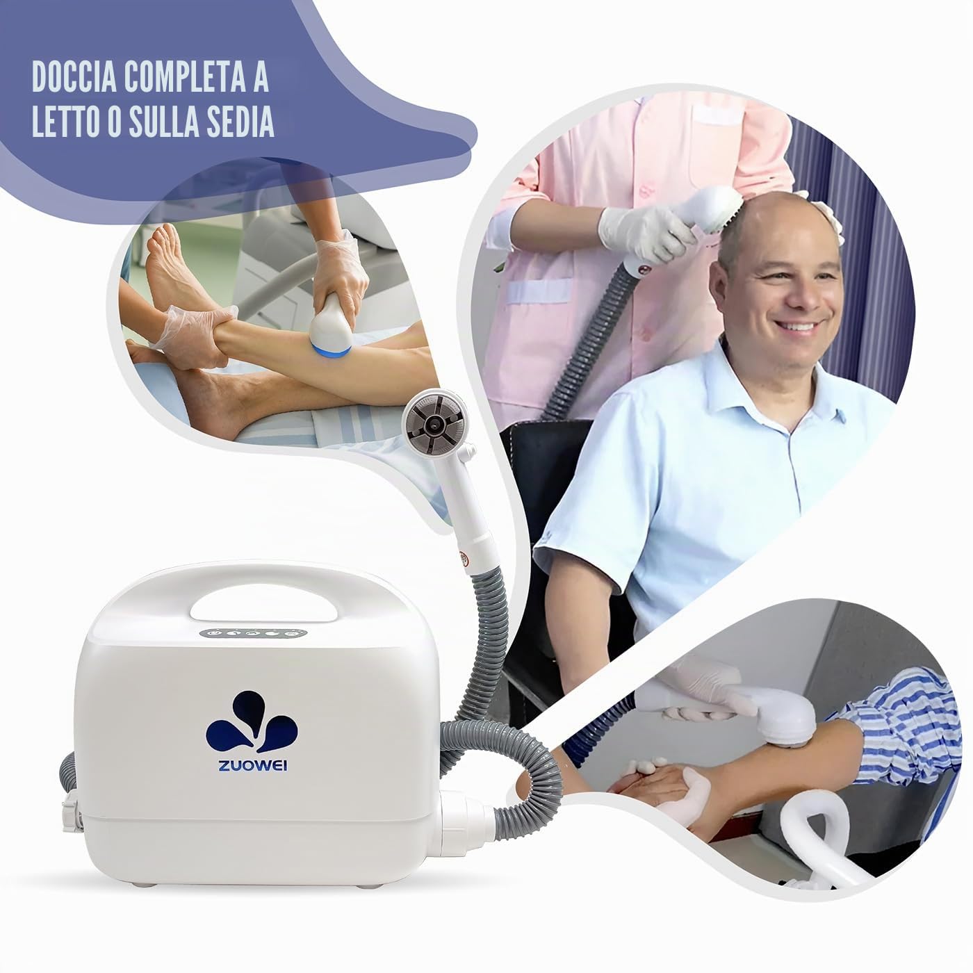 Doccia portatile per l'igiene assistita con aspirazione dell'acqua – Lavaggio senza bagnare l'ambiente – Ideale per persone con struttura a letto o con mobilità ridotta